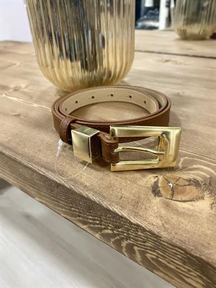 Kahve Gold Tokalı Köprülü Deri Kemer