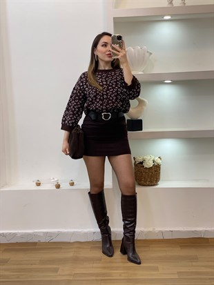 Kahve Gümüş Sim İplik Dokulu Triko