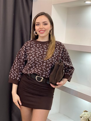 Kahve Gümüş Sim İplik Dokulu Triko
