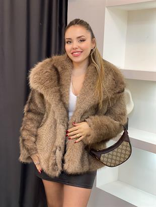 Kahve İthal Geniş Yaka Kürk