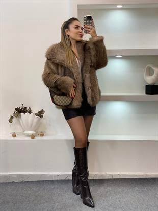 Kahve İthal Geniş Yaka Kürk