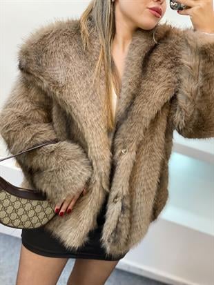 Kahve İthal Geniş Yaka Kürk