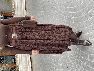 Kahve Kabartma Desenli Etek