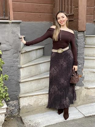 Kahve Kemerli Model Etek