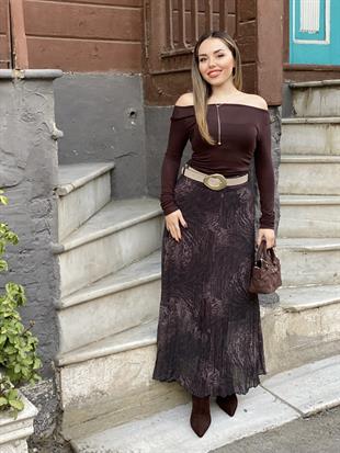 Kahve Kemerli Model Etek