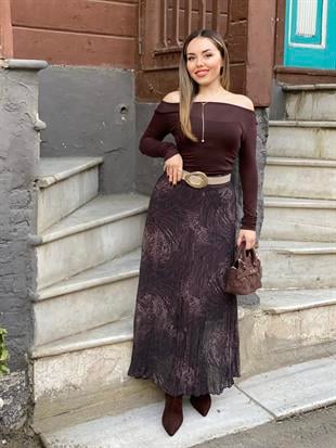Kahve Kemerli Model Etek