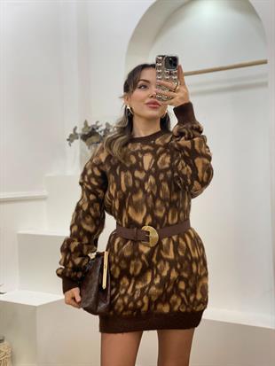 Kahve Leo Desen Kaşmir Dokulu Kazak