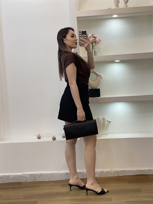 Kahve Modal Kumaş Düğümlü Model Bluz