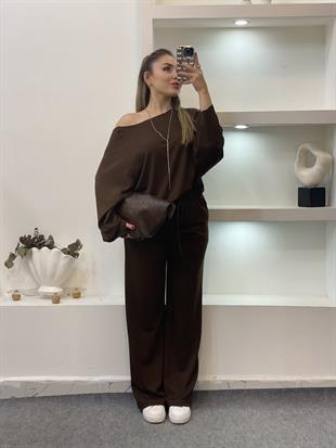 Kahve Modal Kumaş Eşofman Takımı 