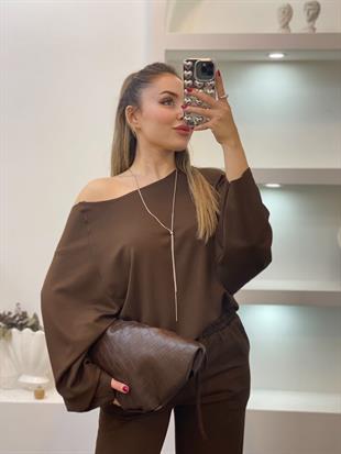 Kahve Modal Kumaş Eşofman Takımı 