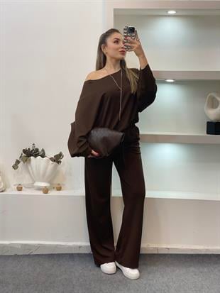 Kahve Modal Kumaş Eşofman Takımı 