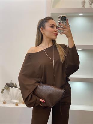 Kahve Modal Kumaş Eşofman Takımı 