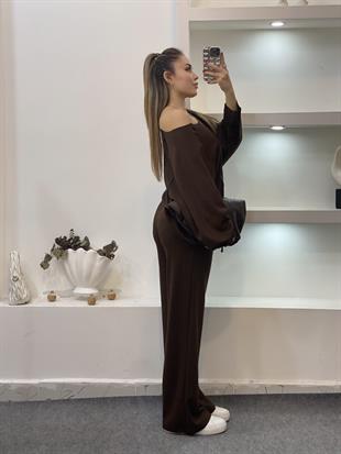 Kahve Modal Kumaş Eşofman Takımı 