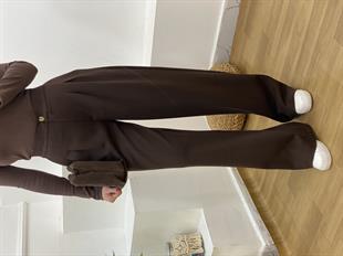 Kahve Modal Kumaş Arka Beli Lastikli Palazzo Pantolon 