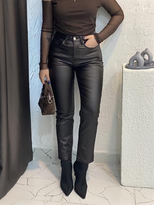 Kahve Mumlu Yüksek Bel Boyfit Jean 