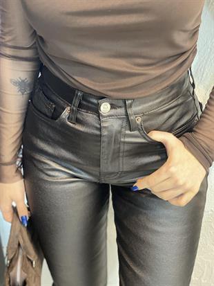 Kahve Mumlu Yüksek Bel Boyfit Jean 