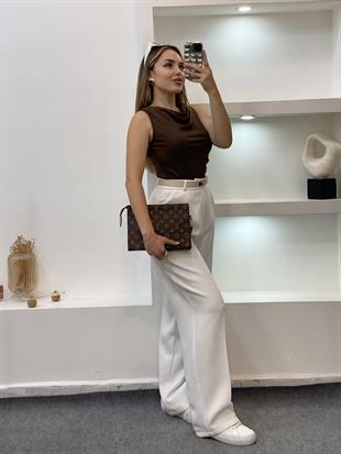 Kahve Omuz Tokalı Degaje Yaka Bluz