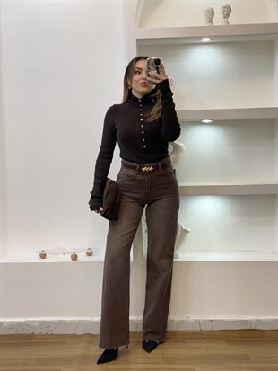 Kahve Önü Çıtçıtlı Model Kazak