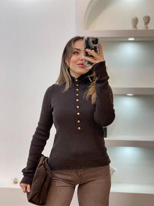 Kahve Önü Çıtçıtlı Model Kazak