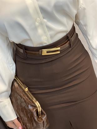 Orj Marka Kahve Önü Yırtmaçlı Kalem Etek