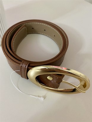 Kahve Oval Gold Tokalı Deri Kemer