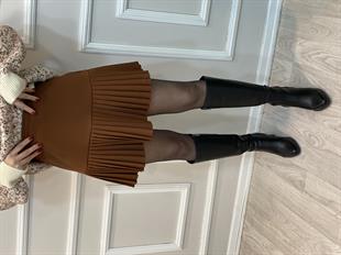 Kahve Piliseli Arkası Fermuarlı Etek