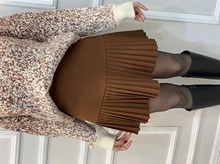 Kahve Piliseli Arkası Fermuarlı Etek