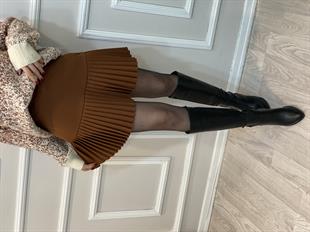 Kahve Piliseli Arkası Fermuarlı Etek