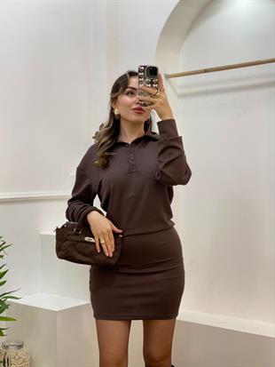 Kahve Polo Yaka Elbise