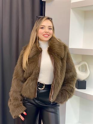 Kahve Premium Fermuarlı Kürk