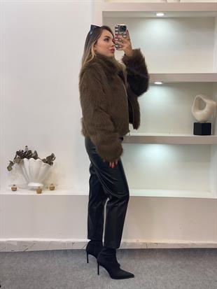 Kahve Premium Fermuarlı Kürk