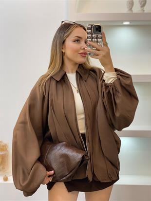 Kahve Premium Seri Yarasa Kol Ceket 
