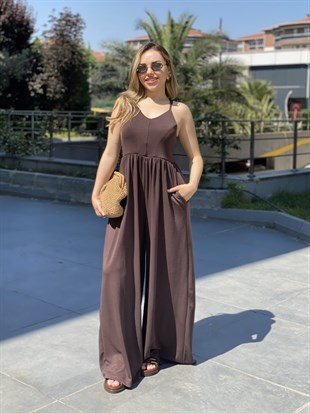 Kahve Sırt Çapraz Model Viskon Tulum