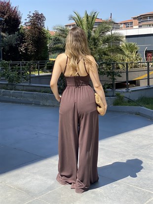 Kahve Sırt Çapraz Model Viskon Tulum