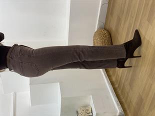 Kahve Yıkamalı Yüksek Bel Boyfit Jean