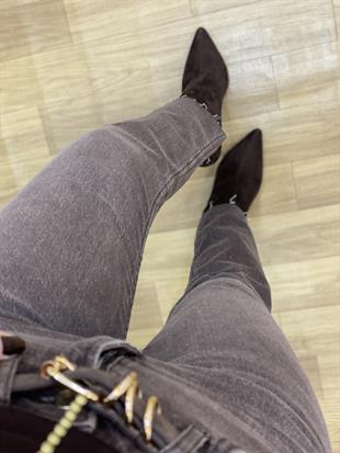 Kahve Yıkamalı Yüksek Bel Boyfit Jean