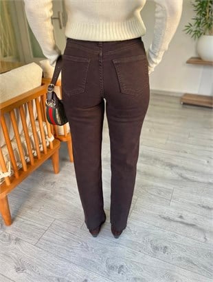 Kahve Yüksek Bel Boyfit Jean