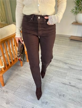 Kahve Yüksek Bel Boyfit Jean