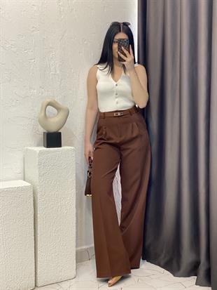 Kahve Yüksek Bel Palazzo Pantolon 