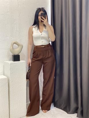 Kahve Yüksek Bel Palazzo Pantolon 