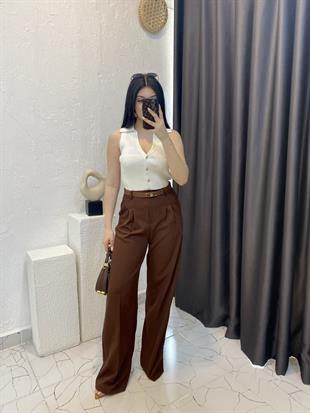 Kahve Yüksek Bel Palazzo Pantolon 