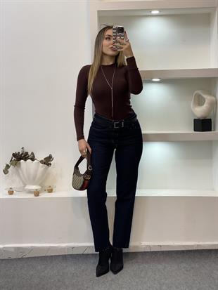 Kahve Yuvarlak Yaka Modal Kumaş Basic Bluz