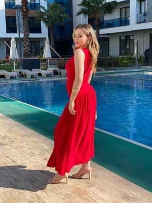 Kırmızı Güneş Aksesuarlı Likralı Sandy Elbise