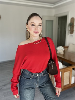 Kırmızı Kayık Yaka Oysh Bluz 