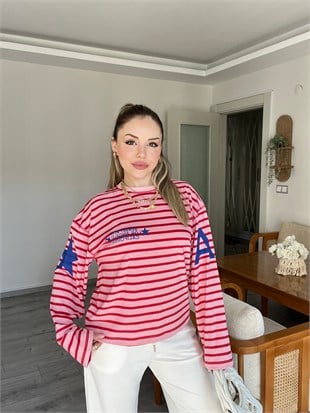 Kırmızı Pembe Çizgili Desenli Basic