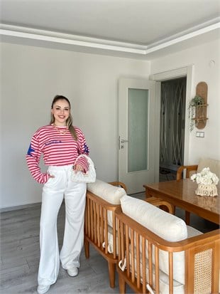 Kırmızı Pembe Çizgili Desenli Basic