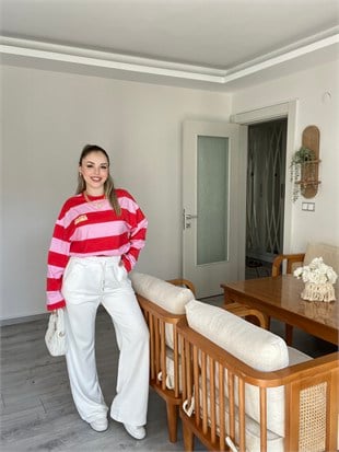 Kırmızı Pembe Çizgili Yazılı Basic