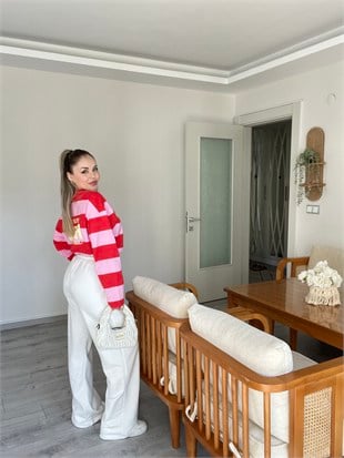 Kırmızı Pembe Çizgili Yazılı Basic