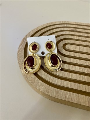Koyu Bordo Taşlı Sallantılı Küpe 