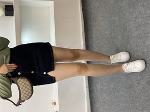 Koyu Lacivert Jean Etek